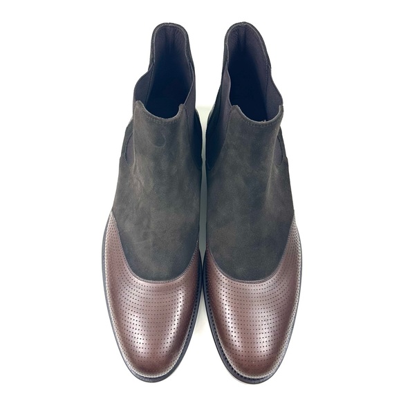 Lorens Chelsea Leather Men's Ankle Dress Boots Brown Perforated Leather Size 45 - Picture 2 of 9